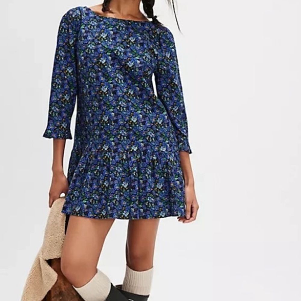 Free People Blue and Purple Ruffled Tiered Sundress